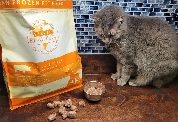 Steve's Real Food frozen pet food nuggets are about the size of a tater tot and come in 5-pound bags.